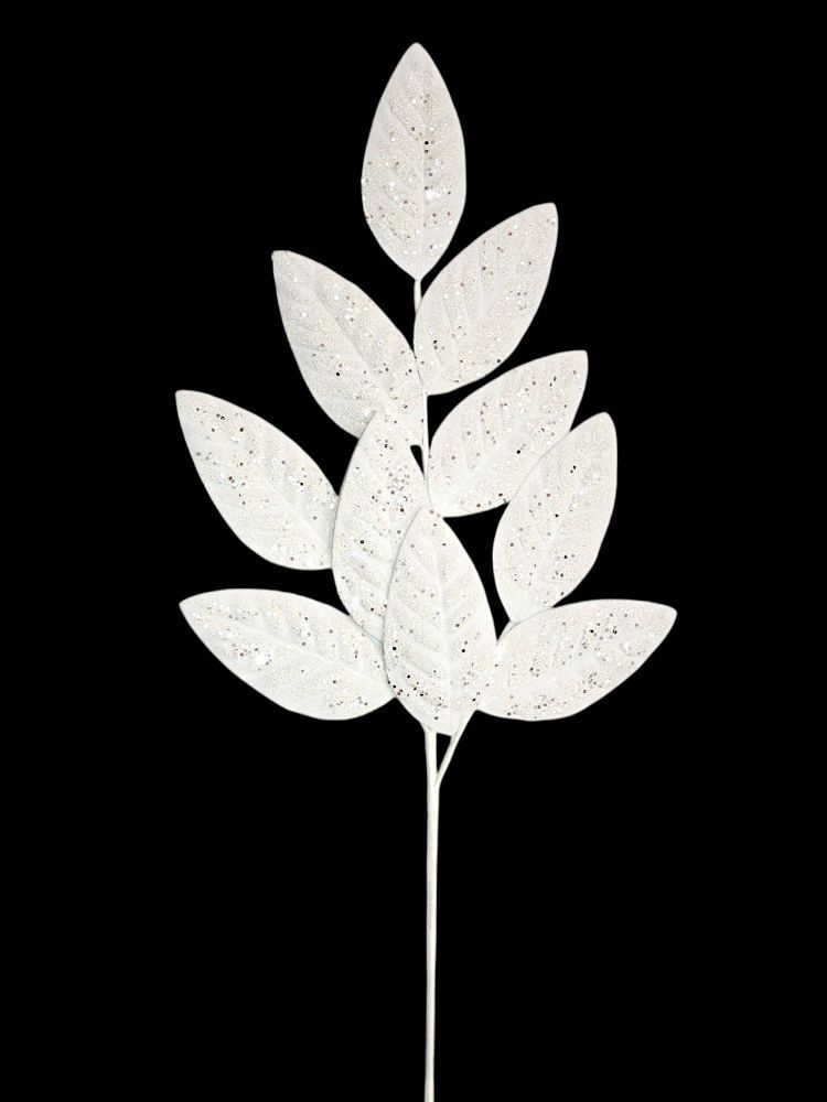 White Glitter Leaf Spray 30"