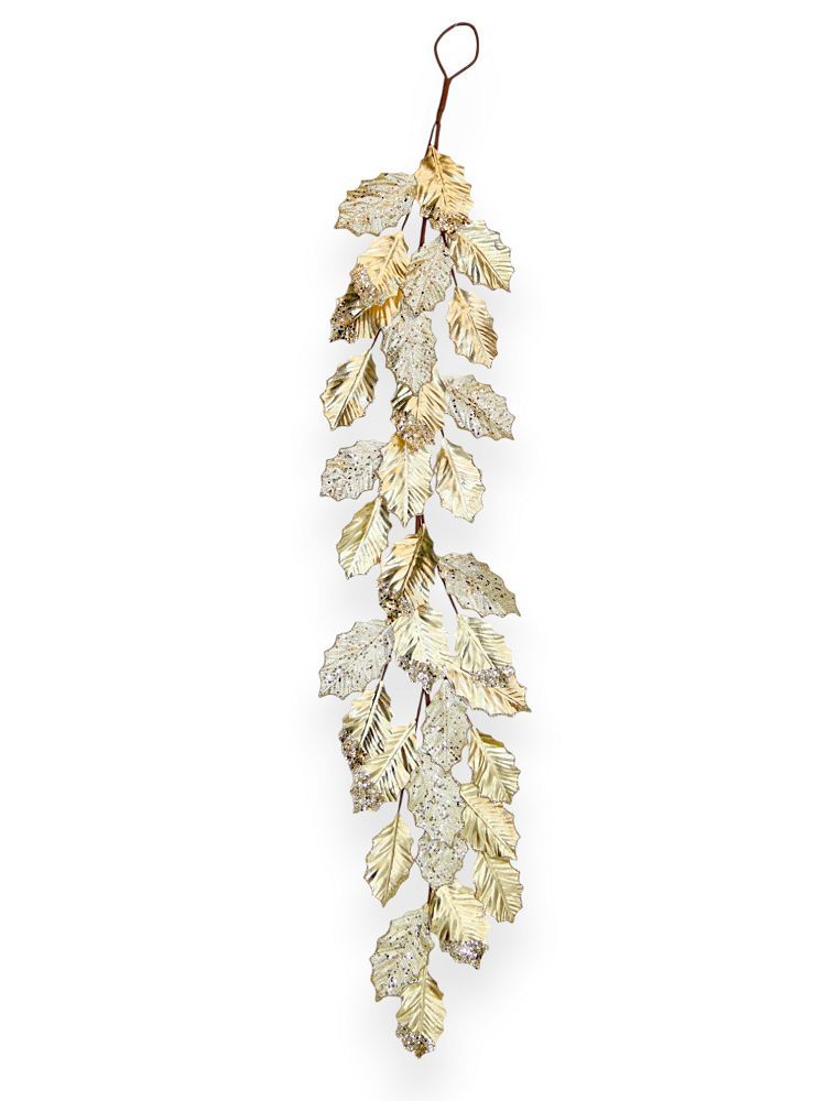 Glitter Holly Leaf Hanging Garland  47"