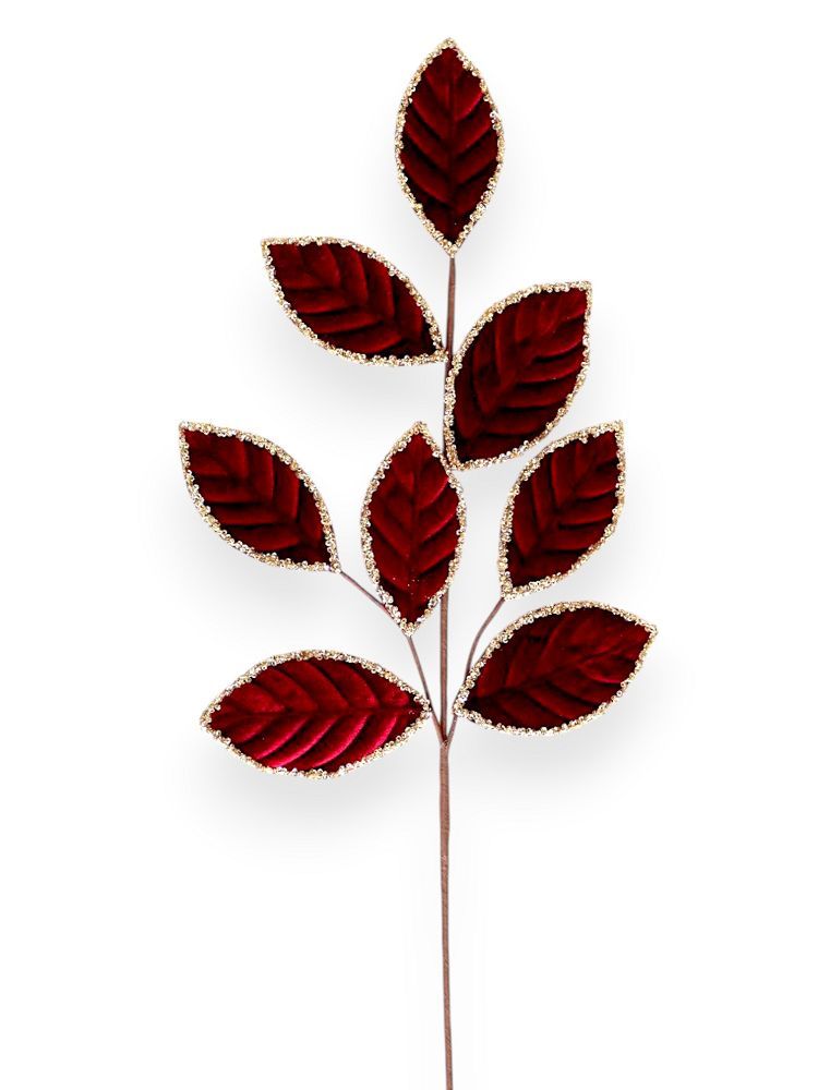 Velvet Leaf Spray with Glitter Trim 26"