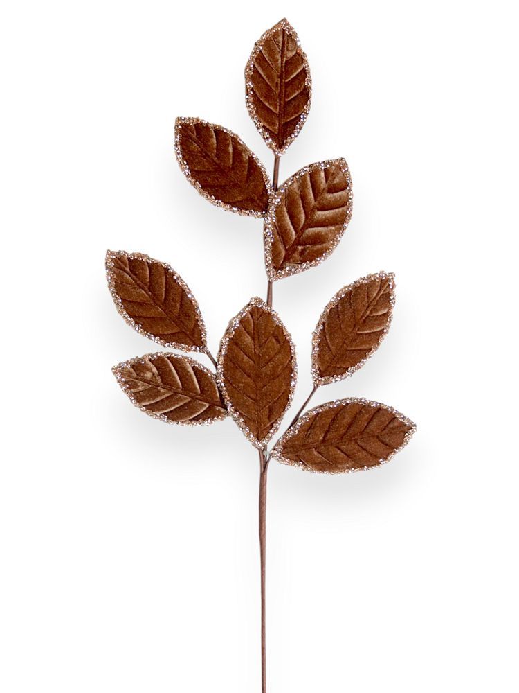 Velvet Leaf Spray with Glitter Trim 26"