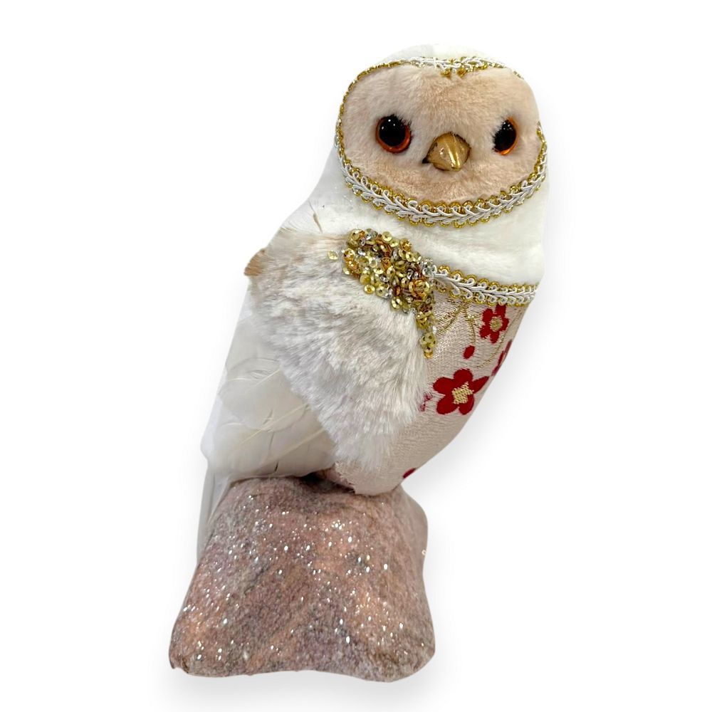 White & Gold Floral Owl
