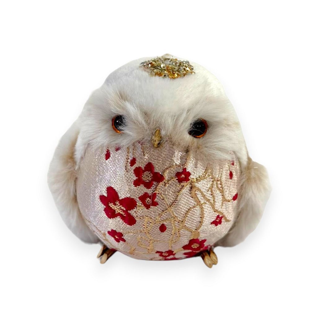 White & Gold Floral Round Owl