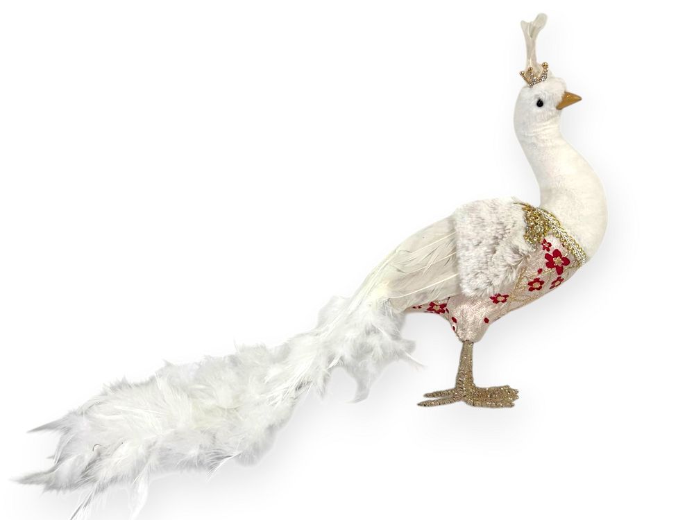 White & Gold Floral Peacock with Feather Tail
