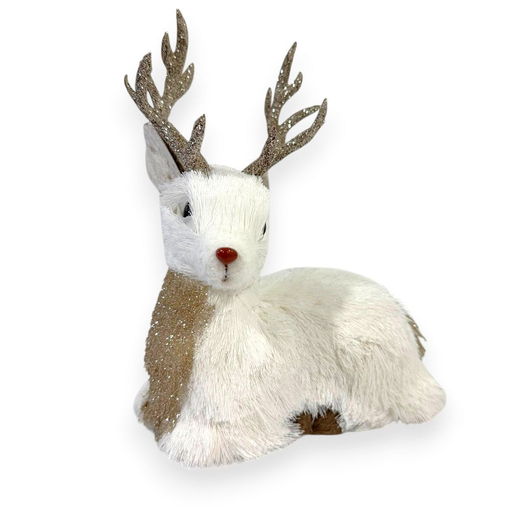White & Champagne Gold Resting Reindeer