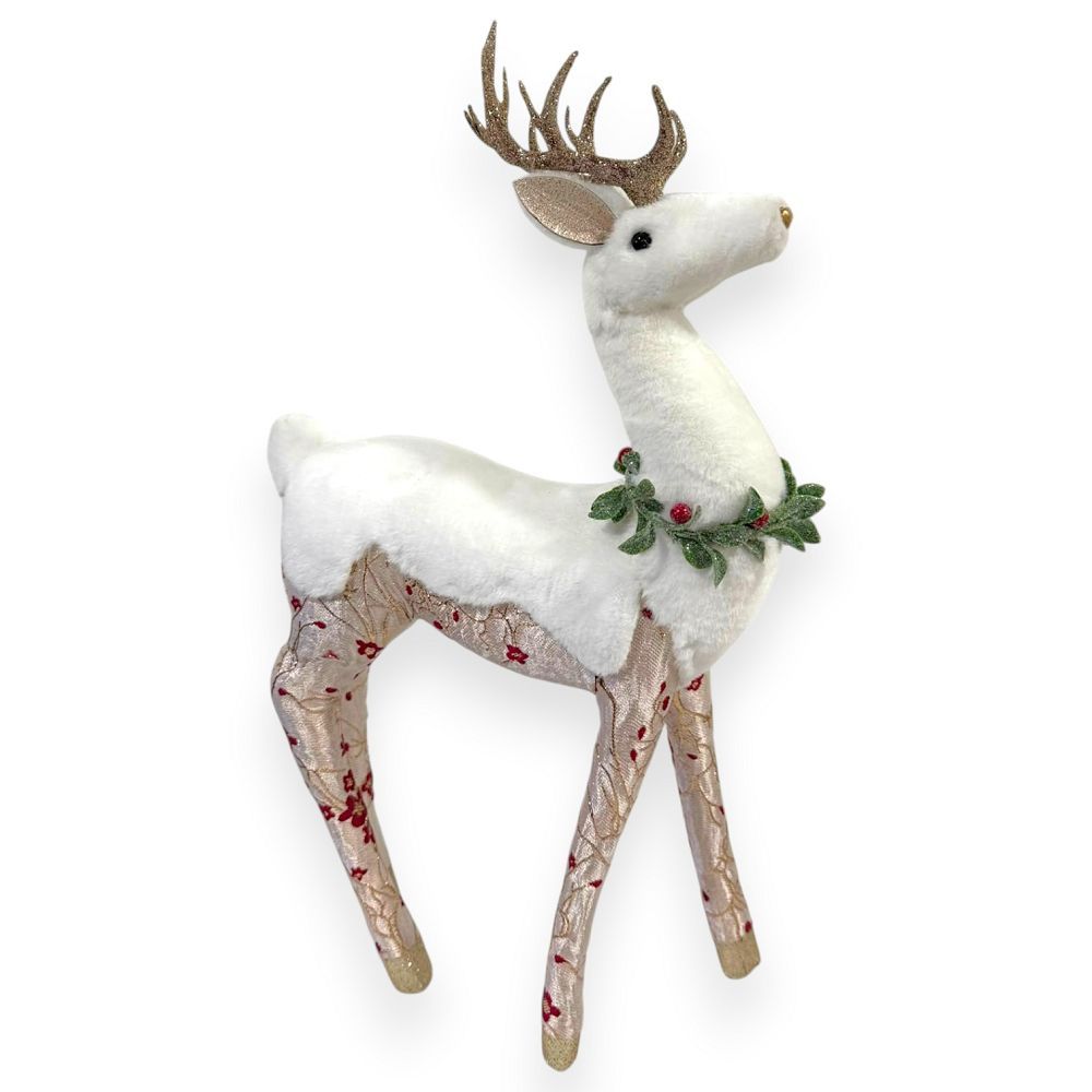 White & Champagne Gold Floral Christmas Reindeer