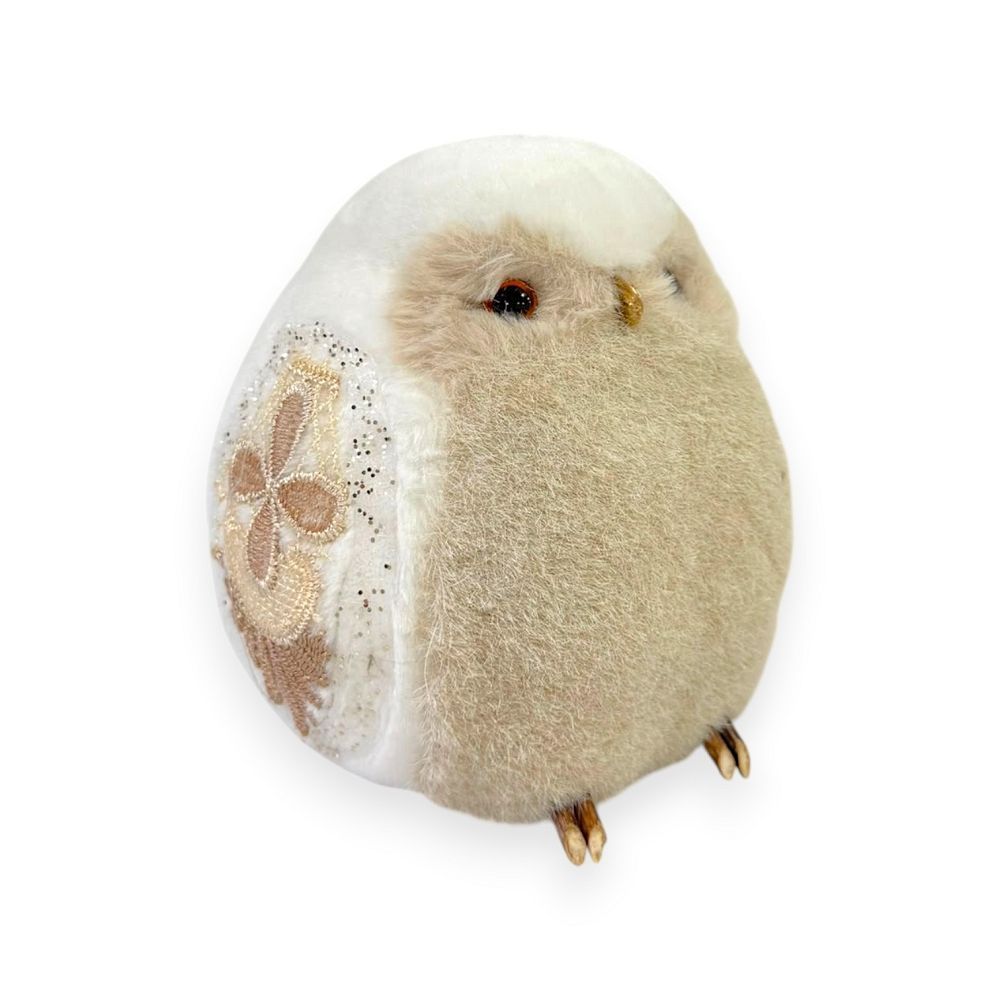 White Floral Round Owl