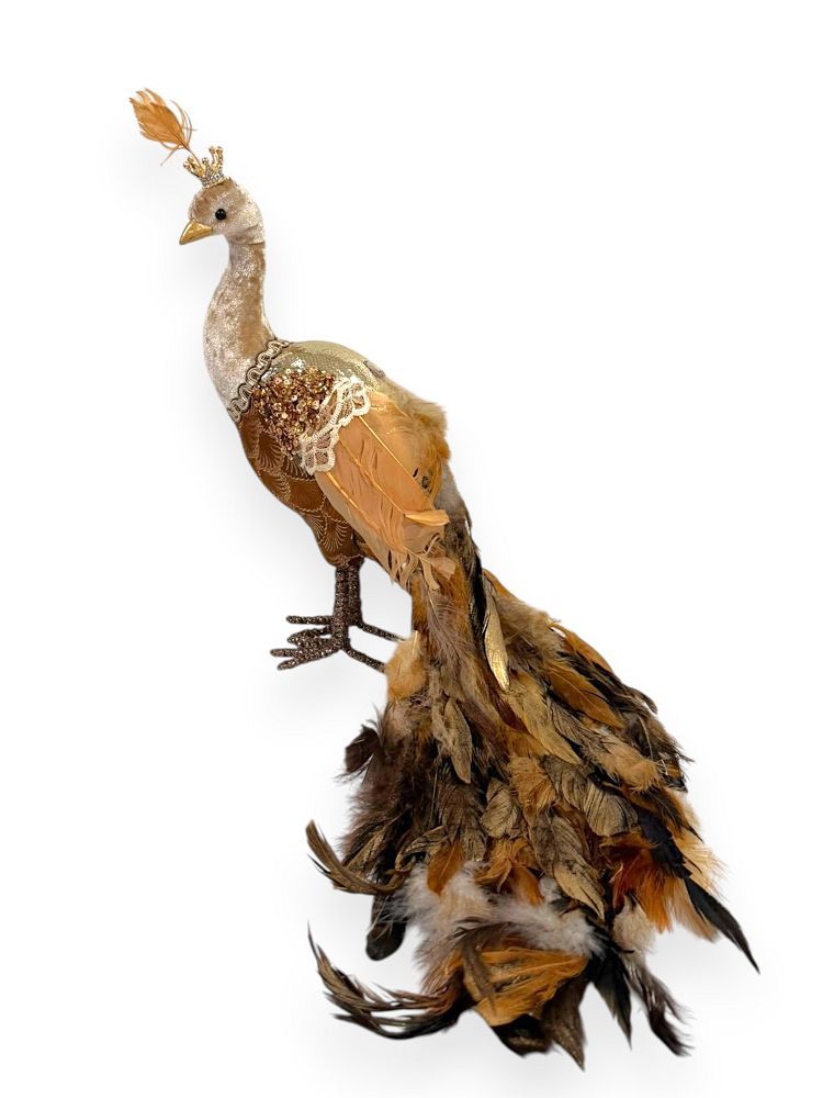 Gold & Brown Feathered Peacock with Crown
