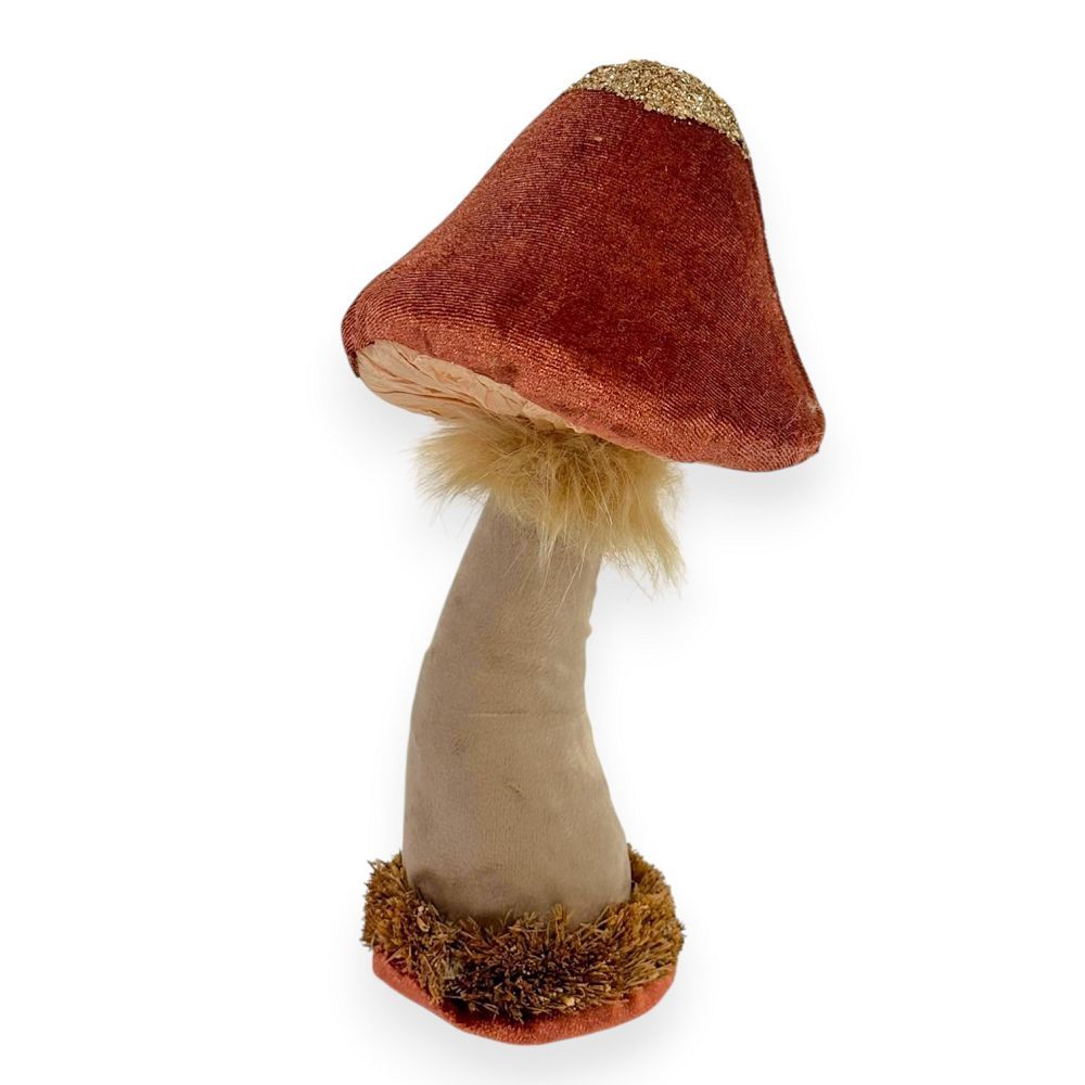 Velvet Woodland Mushroom Décor with Gold Accents 9.5"