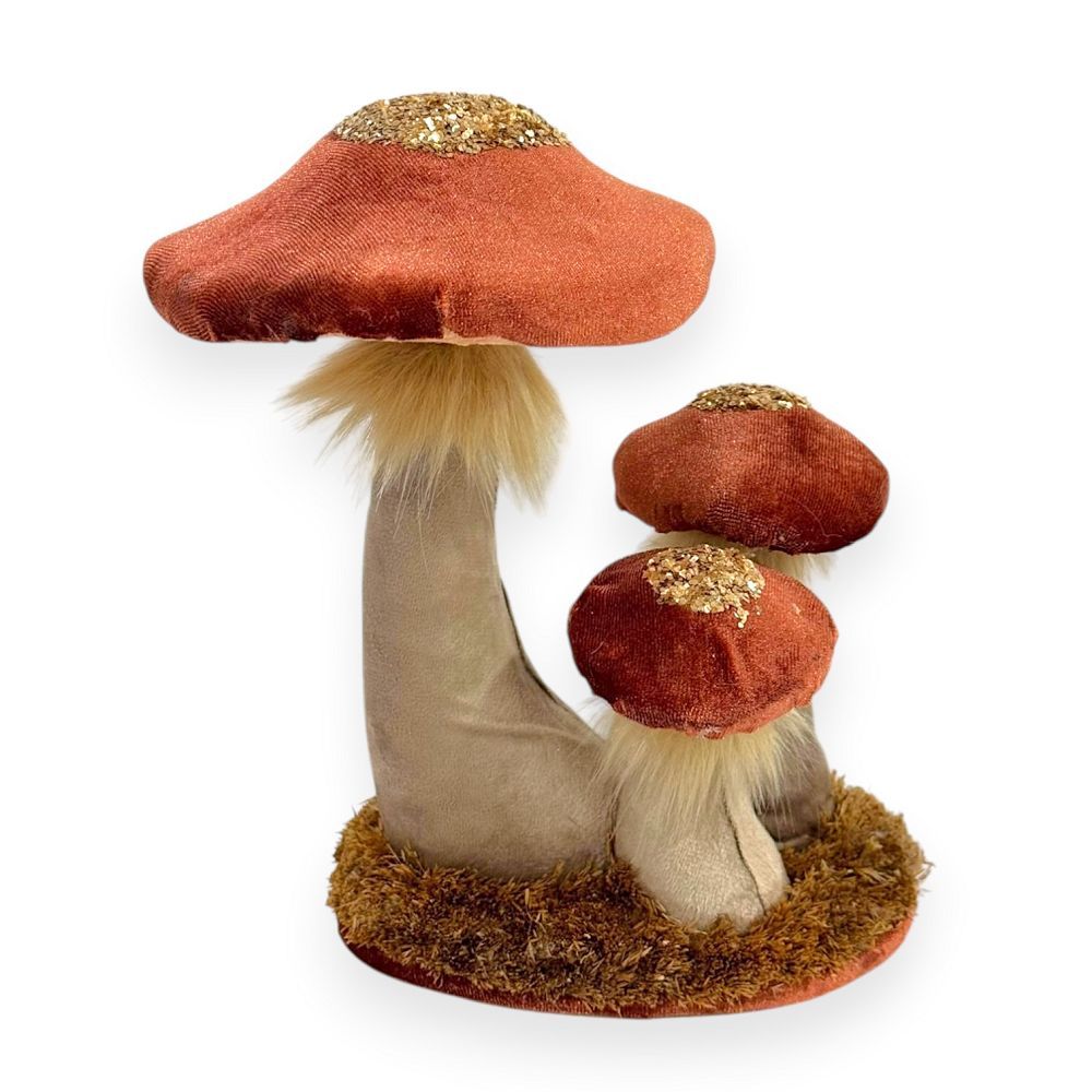 Trio of Velvet Woodland Mushrooms 8.5"