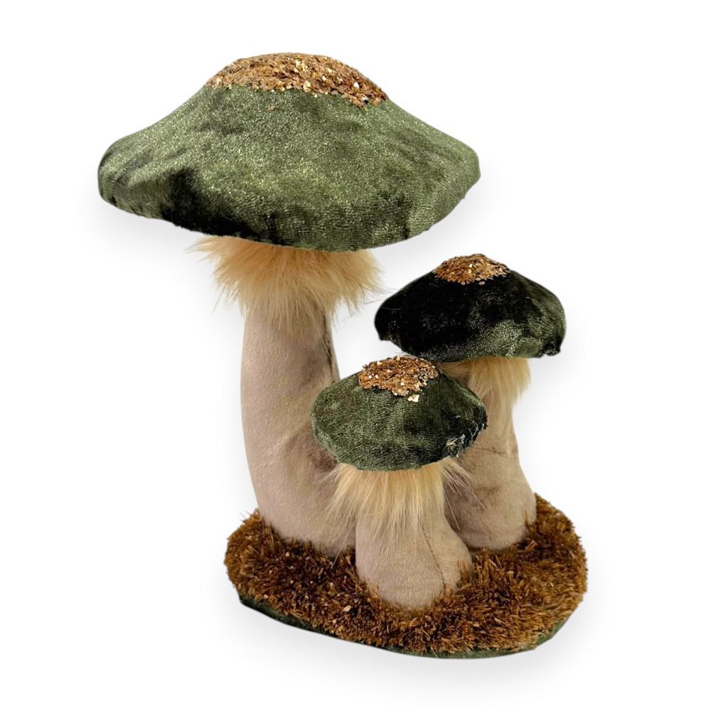 Trio of Velvet Woodland Mushrooms 8.5"