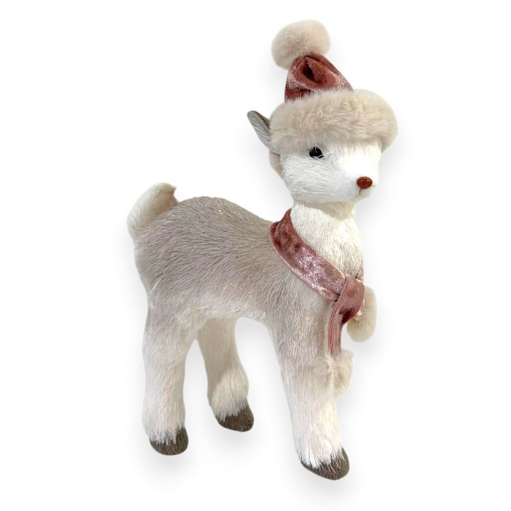 Reindeer with Blush Velvet Hat & Scarf 10"