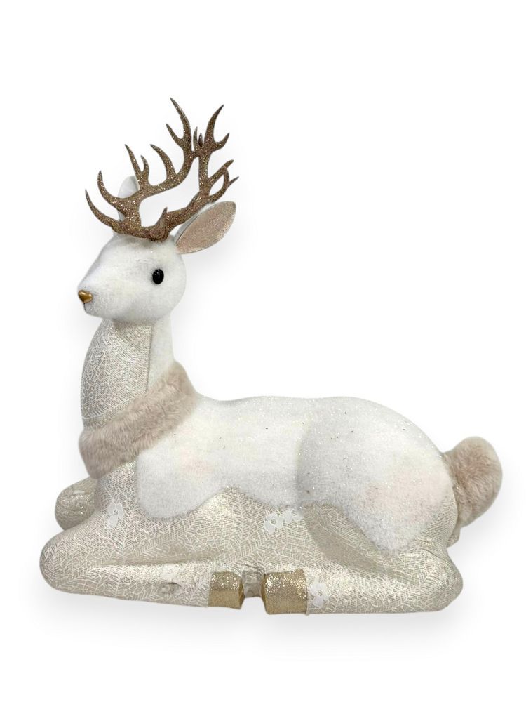 Resting Ivory & Gold Reindeer 18.5"