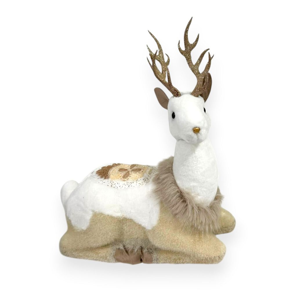 Nordic White & Champagne Reindeer Lying 15"