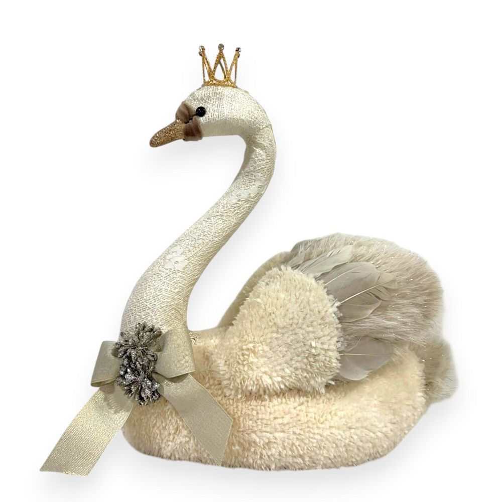Elegant Christmas Swan with Crown 15"