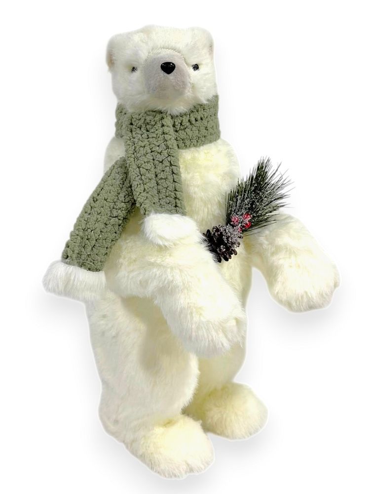 Standing Polar Bear with Sage Scarf 21"