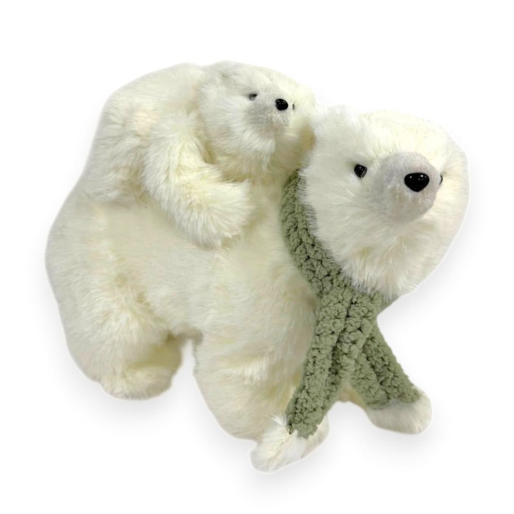 Polar Bear with Baby & Sage Scarf 10"