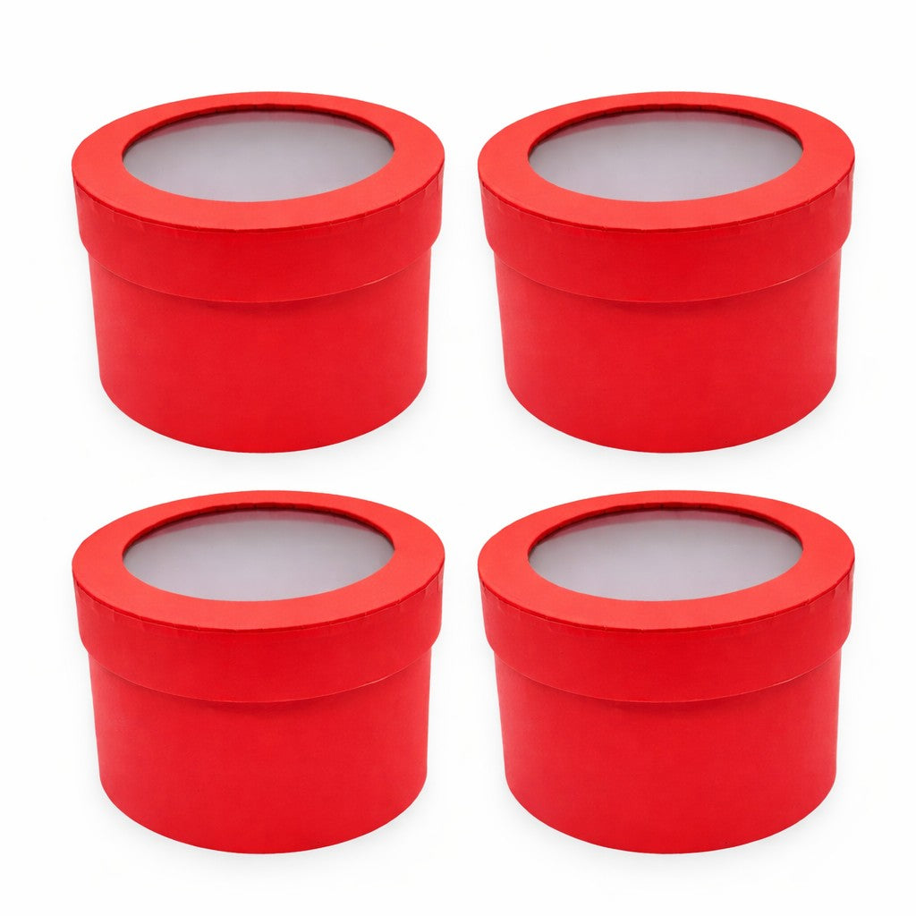 Round Gift Boxes with Clear Lid – Set of 4