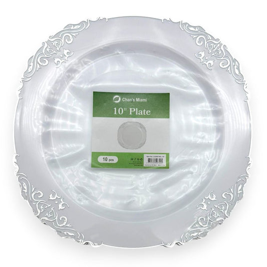 Silver Trim Decorative Plates 10pcs