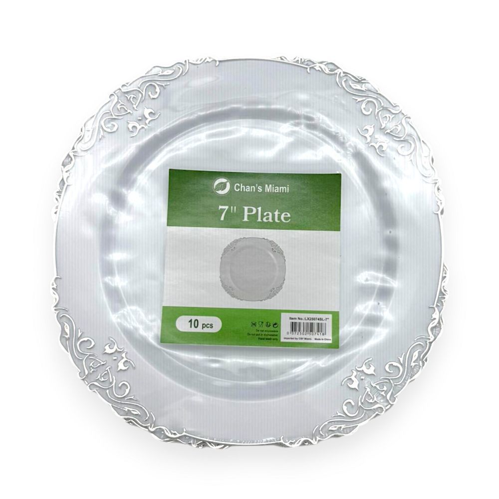 Silver Trim Decorative Plates 10pcs