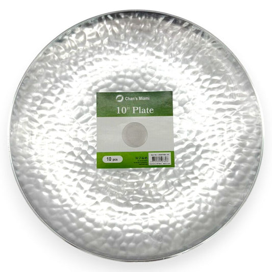Silver Rim Hammered Plates 10pcs