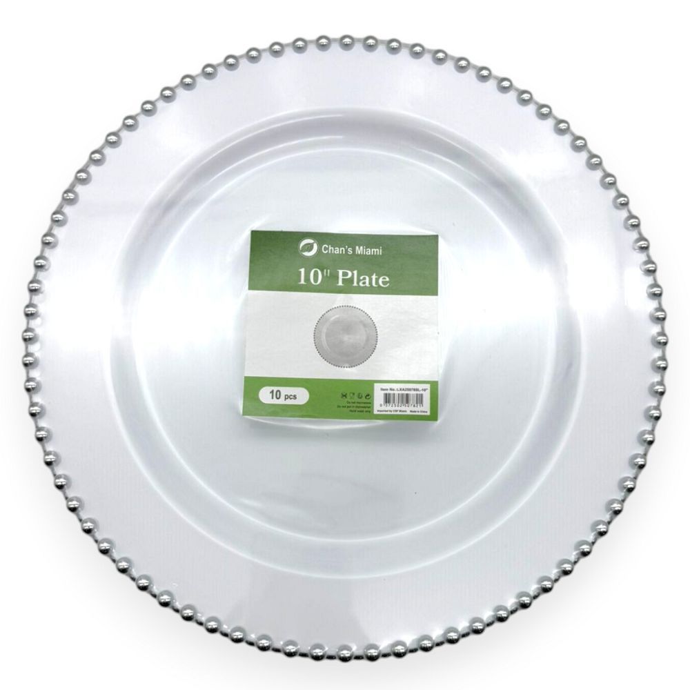 Silver Beaded Edge Plates 10pcs