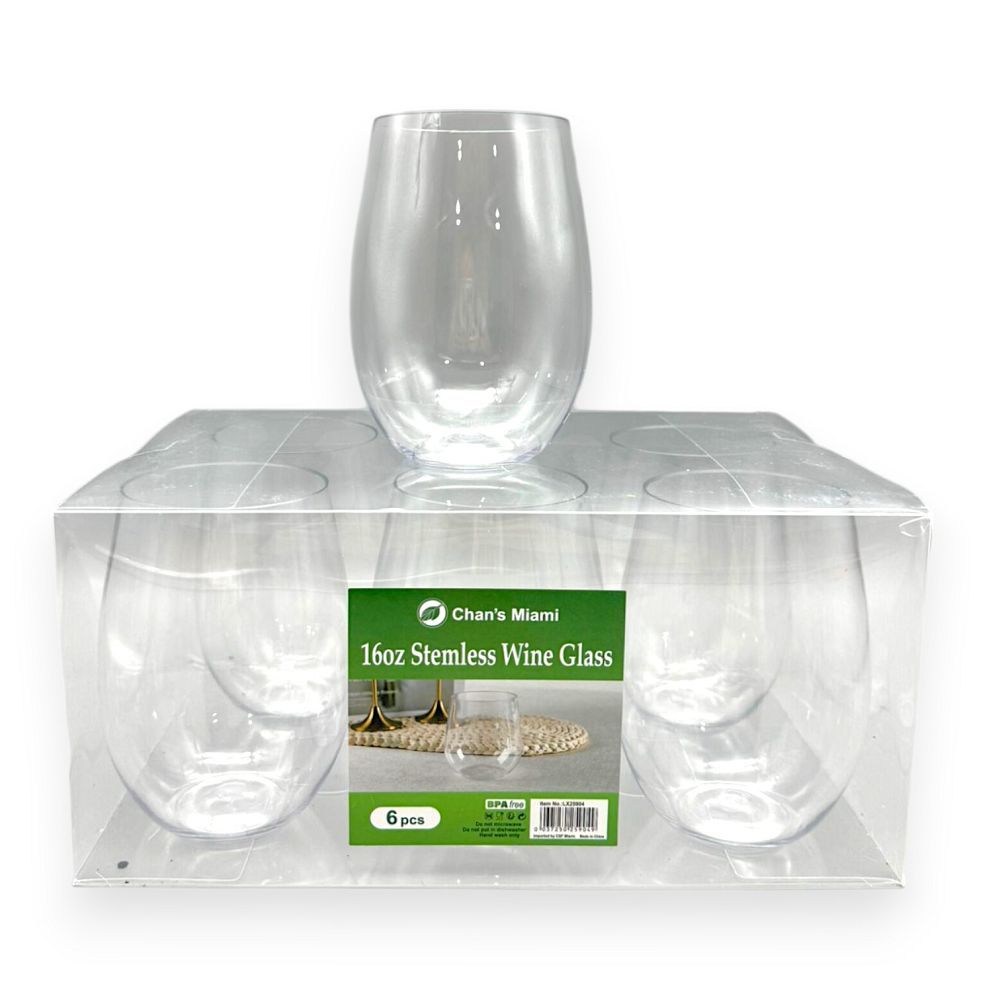 16oz Stemless Wine Glass – 6PC Set – Chan's Silk Flowers, inc