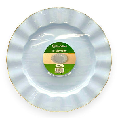 Blue Plates with Gold Rim 10pcs
