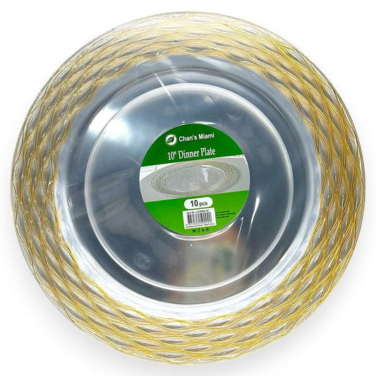Clear Plates with Gold Swirl Rim 10pc