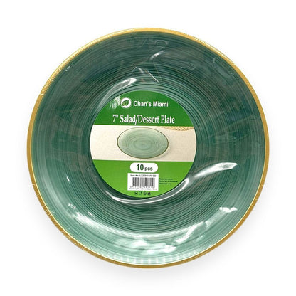 Green Plastic Plates with Gold Rim 10pcs