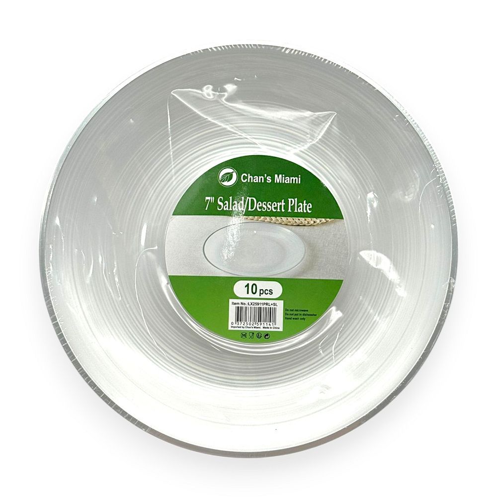 Pearl White Plates with Silver Rim 10pcs