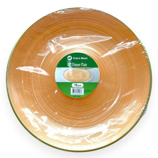 Orange Plastic Plates with Gold Rim 10pcs