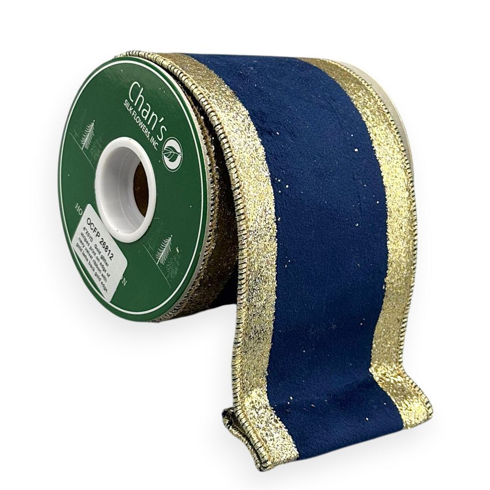 Navy with Gold Glitter Edges 4"x 5YD