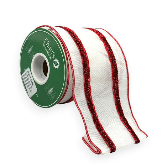 White & Red Stripe Ribbon 4"x 5YD