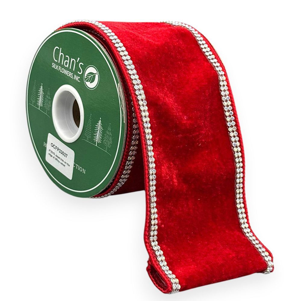 Red Velvet Ribbon with Crystals-Trim Edges 4