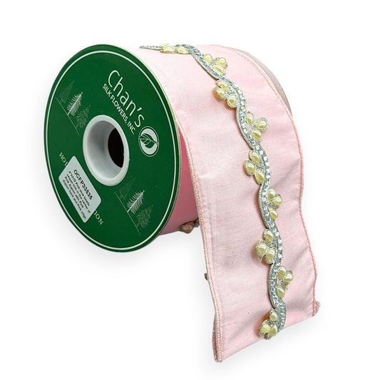 Pink Silk Ribbon with Pearl 4"X5YD