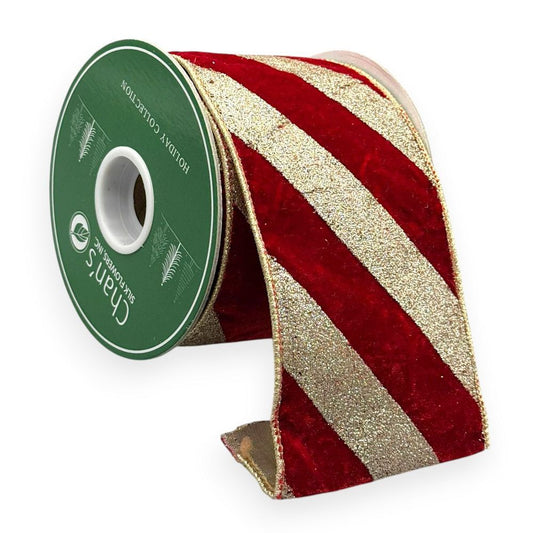 Red & Gold Stripe Velvet Ribbon 4"x 5YD