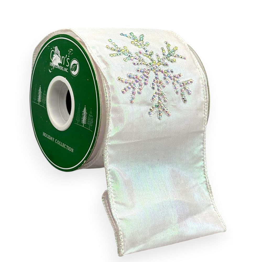 Iridescent White Snowflake Ribbon 4"x 5YD