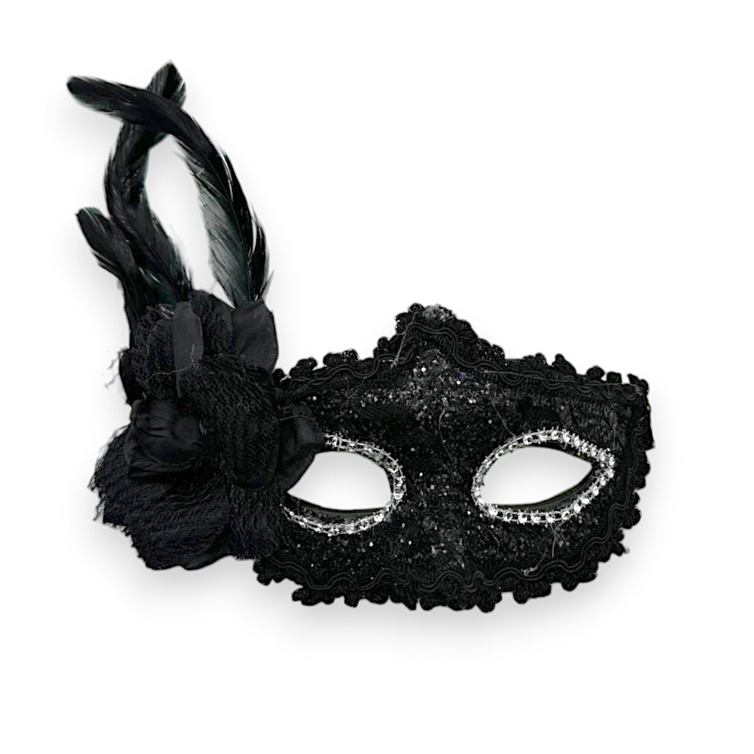 MASK WITH LACE AND FEATHER