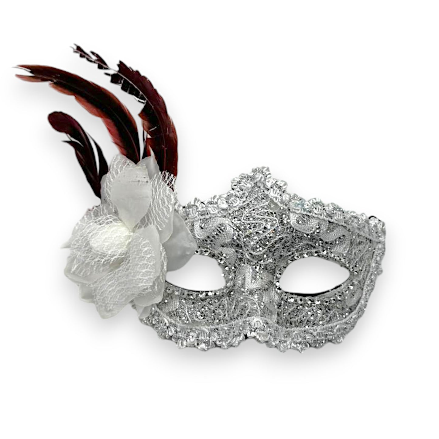 MASK WITH LACE AND FEATHER