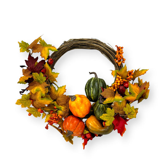 Pumpkin Gourd Lvs Wreath H17xW21