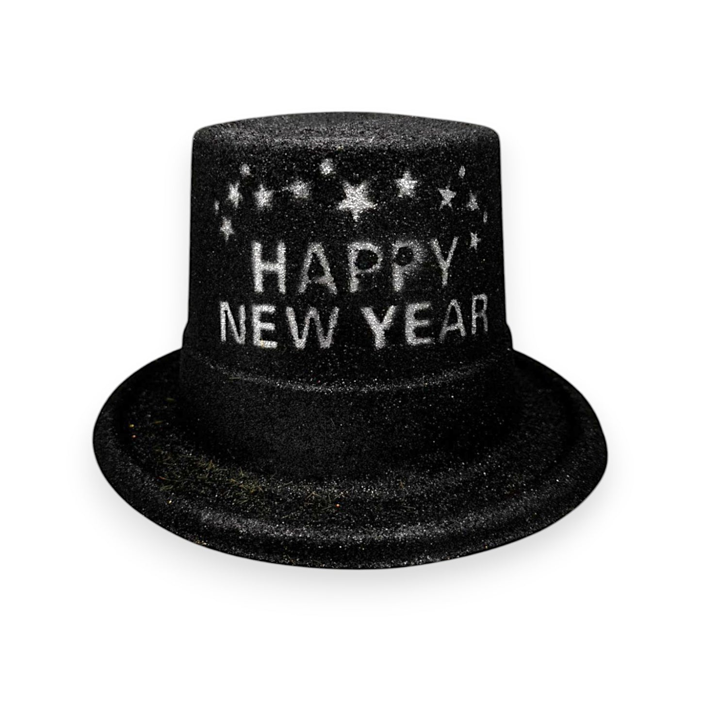 HAPPY NEW YEAR HAT BLACK PLASTIC W/GLITTER