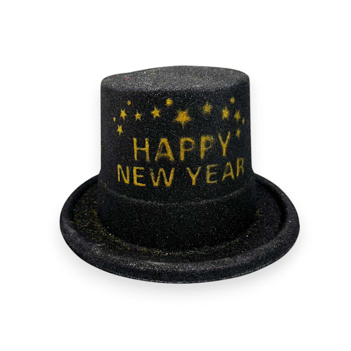 HAPPY NEW YEAR HAT BLACK PLASTIC W/GLITTER