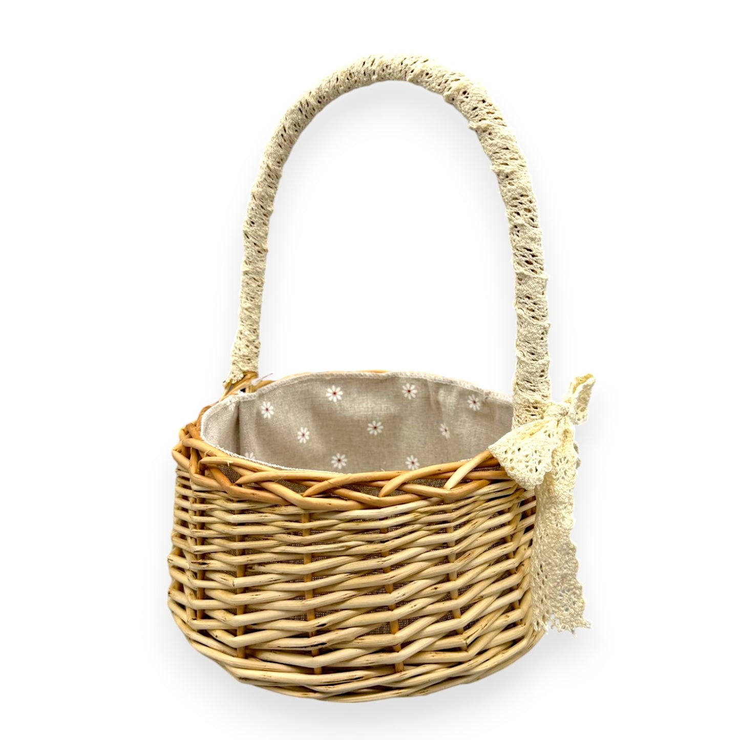 WICKER BASKET W/LACE 8"