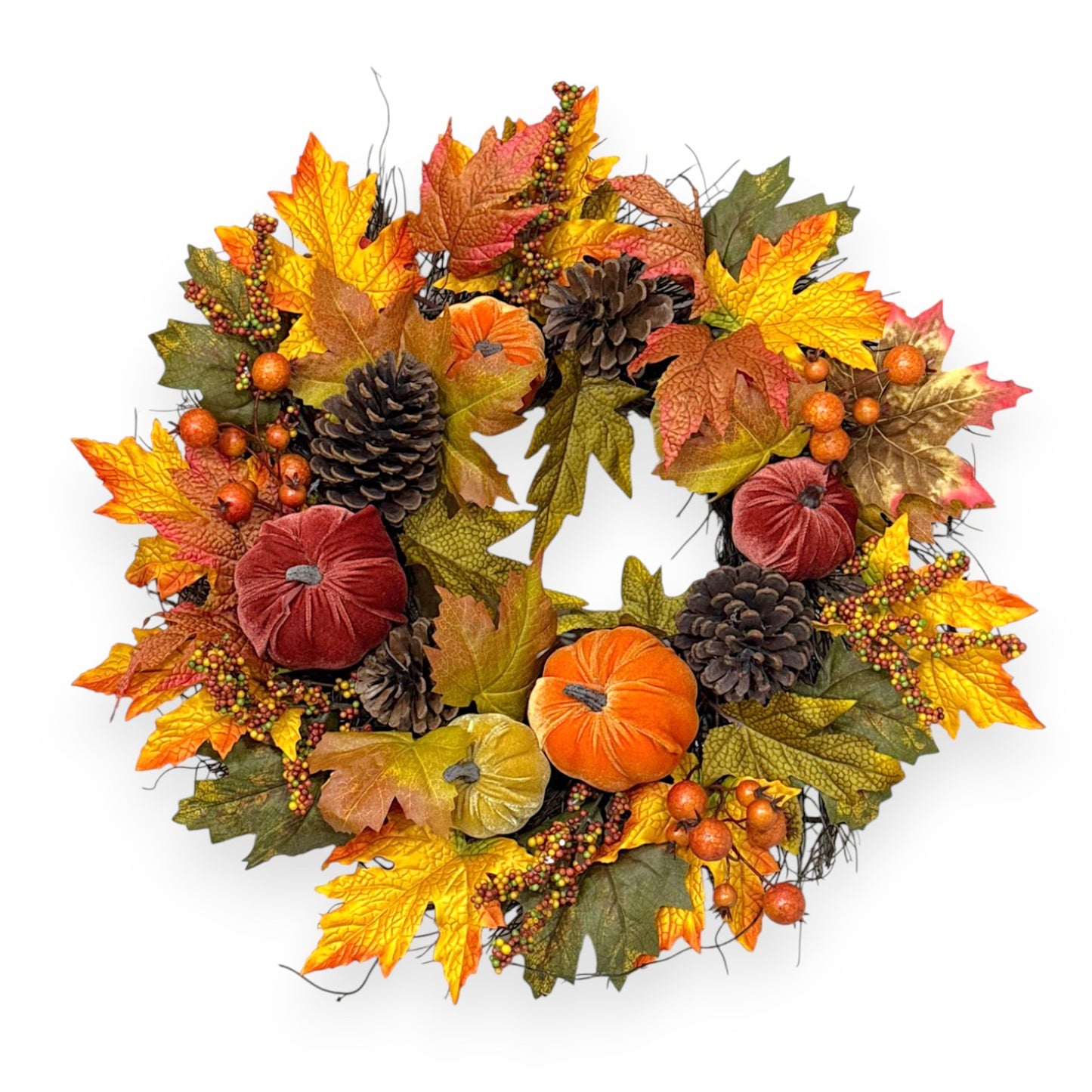 MAPLE PINE CONE PUMPKIN WREATH 24"