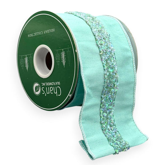 Aqua with Iridescent Beaded Ribbon 4"x 5YD
