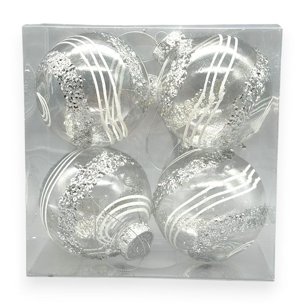 Clear/Silver Glitter Ball 4PC – Chan's Silk Flowers, inc