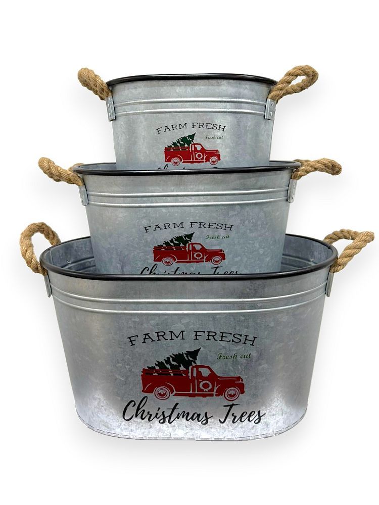 Christmas Galvanized Buckets – Set of 3
