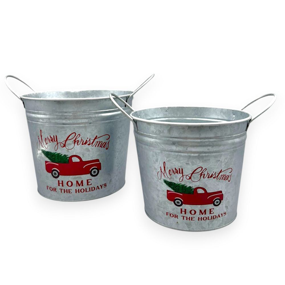 Christmas Metal Buckets (Set of 2)