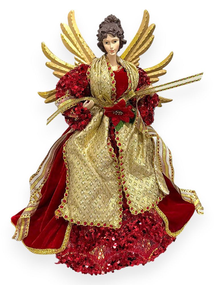 angel tree topper red dress Hobby Lobby Angel Christmas Tree Topper Red Dress, Feather Wings, Porcelain Head