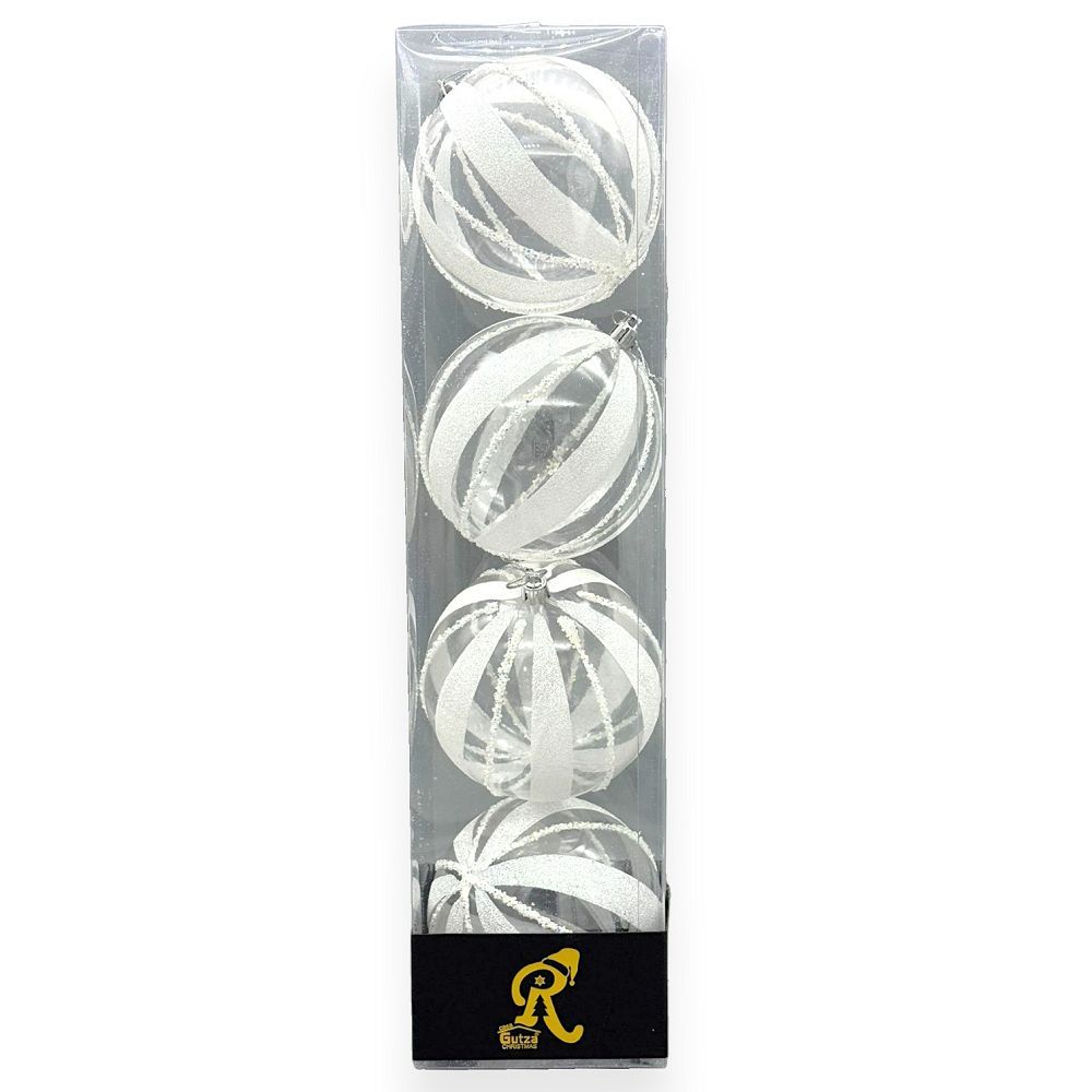 Clear & White Glitter Stripe Orn 4"
